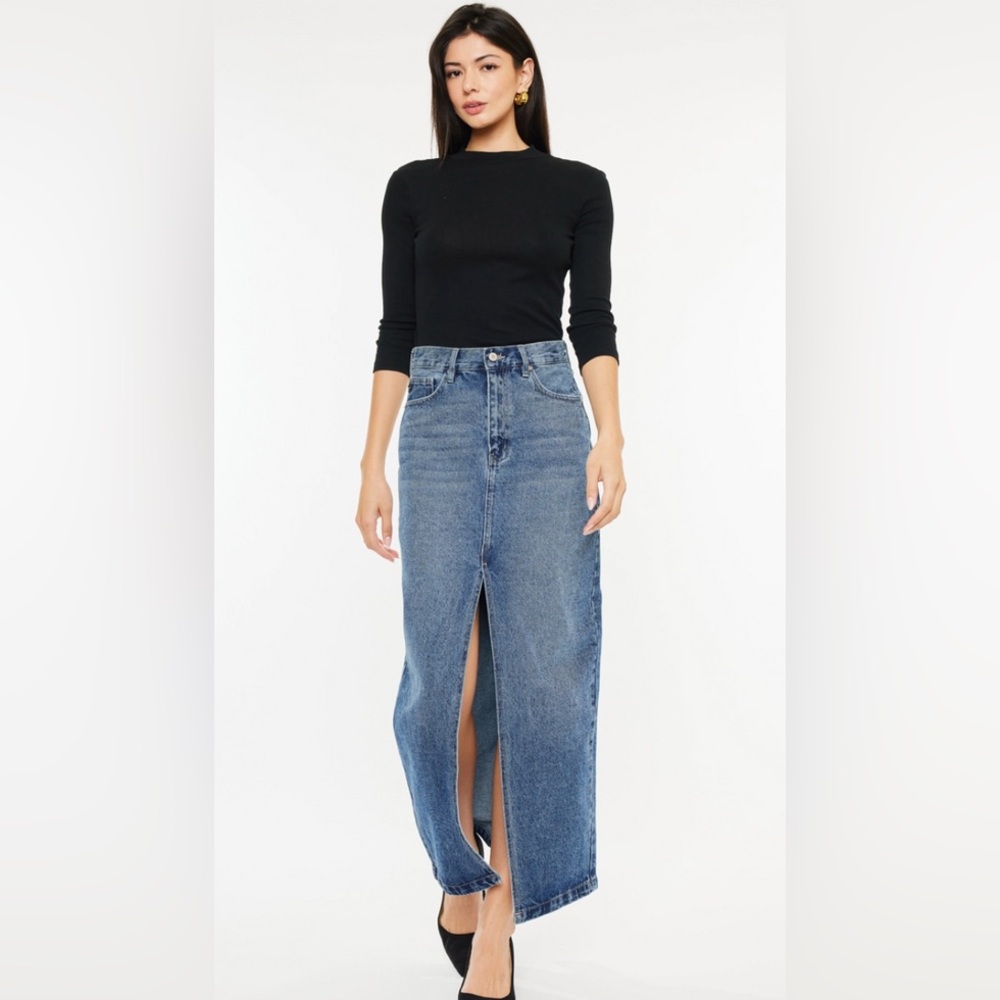 Kancan Pixie Denim Maxi Skirt Medium Wash Size Medium